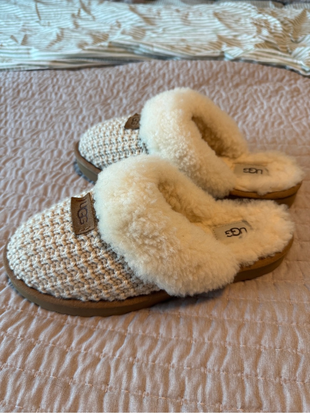 UGG Women's Cream Knit Sheepskin Mule Slippers